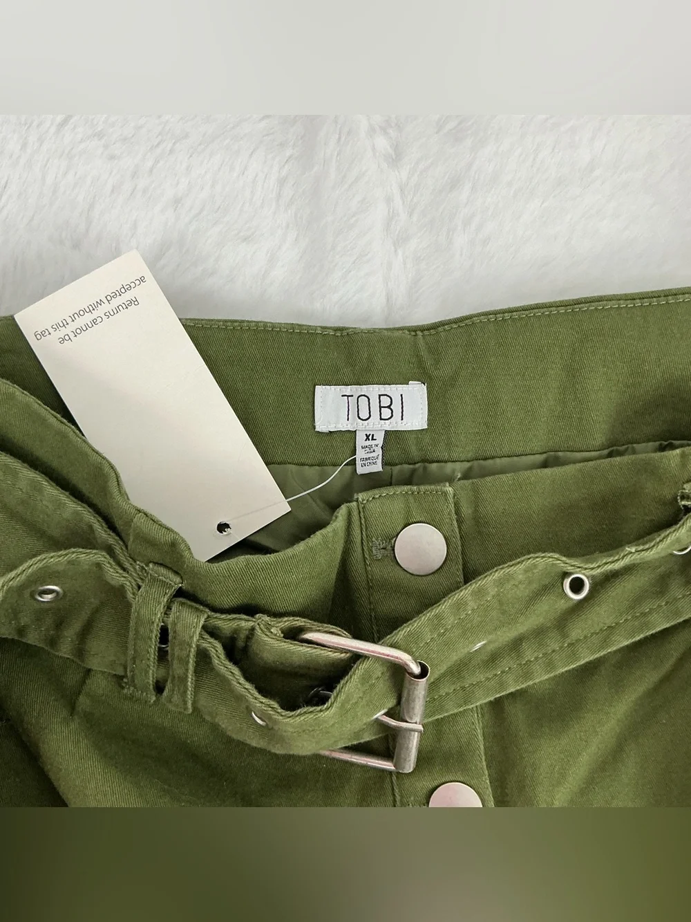 Tobi Olive Green Button-Front Cargo Mini Skirt with Belt